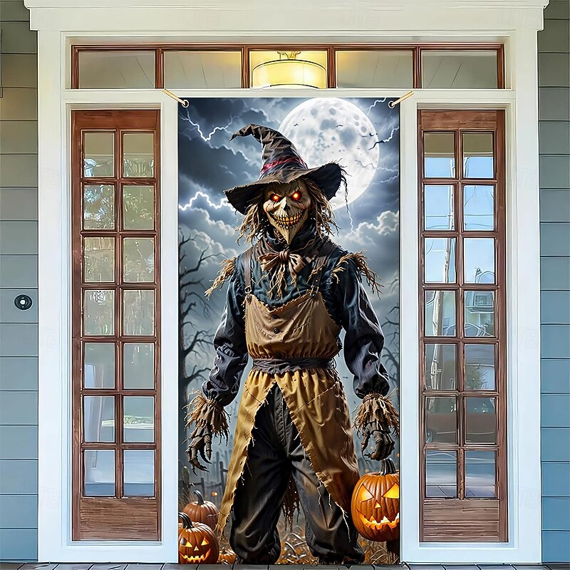 Halloween Posters Door Cover Outdoor Banners Scarecrow 3D Dark Punk Gothic Style Party Dorm Teens Room College Dorm Guys Man Cave Frat Bedroom Shooting Backgrounds Home Decor