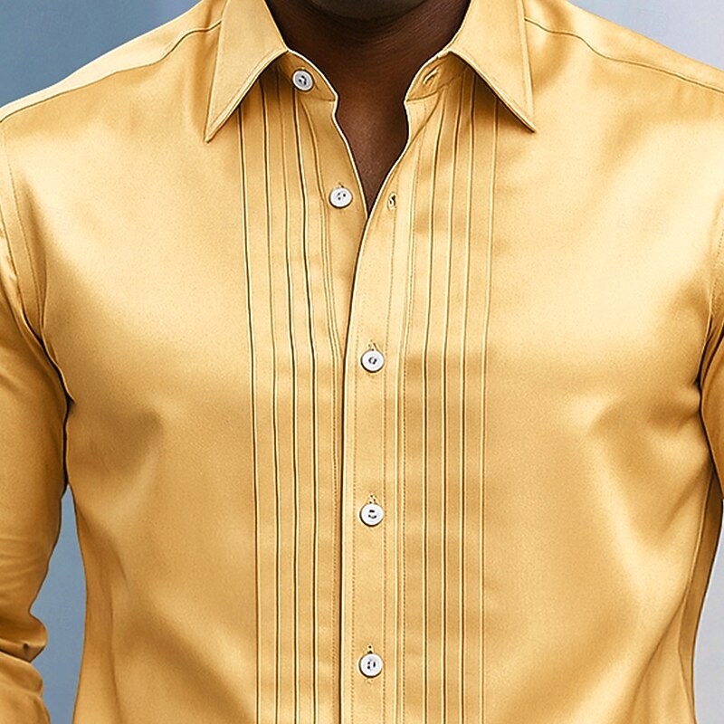 Men's Shirt Satin Shirt Casual Shirt Button Up Shirt Plain Formal Wedding Black Blue Gold Green Long Sleeve Lapel Fall Spring &  Fall Clothing Apparel Ruched3