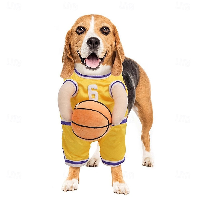 Dog Basketball Costume with Ball Basketball Dog Costume Dog Basketball Player Costume Dog Basketball Halloween Costume Holding Ball Pet Halloween Costumes for Dog Cat4