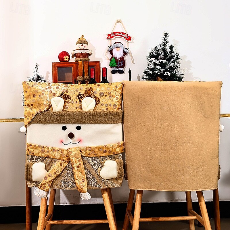 New Christmas Chair Covers, Santa Claus Chair Slipcovers with Gold Sequins, European Style Dining Chair Decoration for Holiday Party2