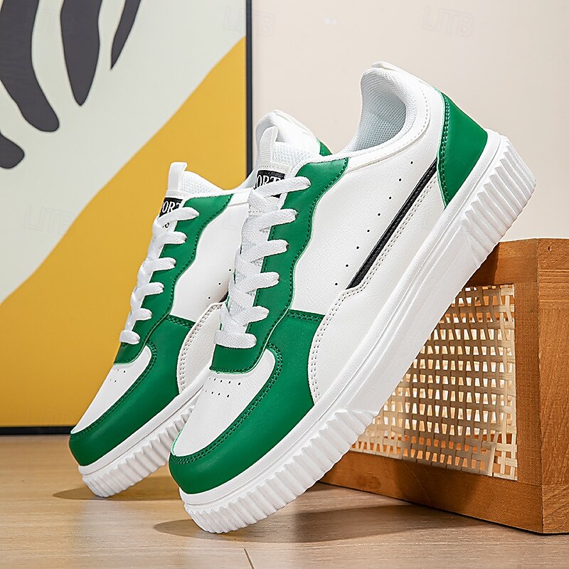 Men's White and Green Casual Sneakers – Classic Low Top Lace-Up Sport Shoes for Walking, College and Everyday Wear3