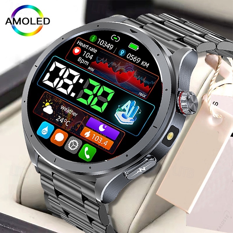 iMosi ET472 Smart Watch 1.53 inch Smartwatch Fitness Running Watch Bluetooth ECG+PPG Pedometer Call Reminder Compatible with Android iOS Women Men Hands-Free Calls Waterproof Media Control IP68 46mm