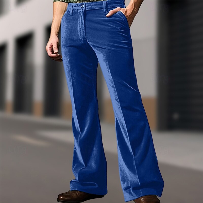 Men's Trousers Dress Pants Bell Bottom Flared Pants Velvet Pants Pocket Plain Comfort Breathable Full Length Outdoor Daily Going out Fashion Classic Style Royal Blue Green Micro-elastic4