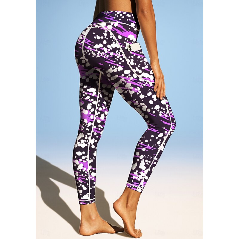 Women's pilates leggings fitness pants Gym Leggings Pockets Stamp Duty Side Pockets Pilates Gym Gym Workout Pants Tights Leggings Graphic Leopard Print Amethyst Light Green Blue Sports Activewear4
