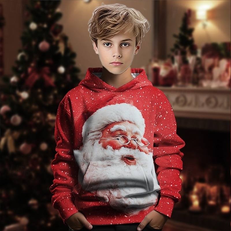 Christmas Boys' 3D Graphic Santa Claus Hoodie Long Sleeve Spring Fall Fashion Streetwear Kids 4-12 Years Hooded Outdoor Casual Daily Regular Fit3