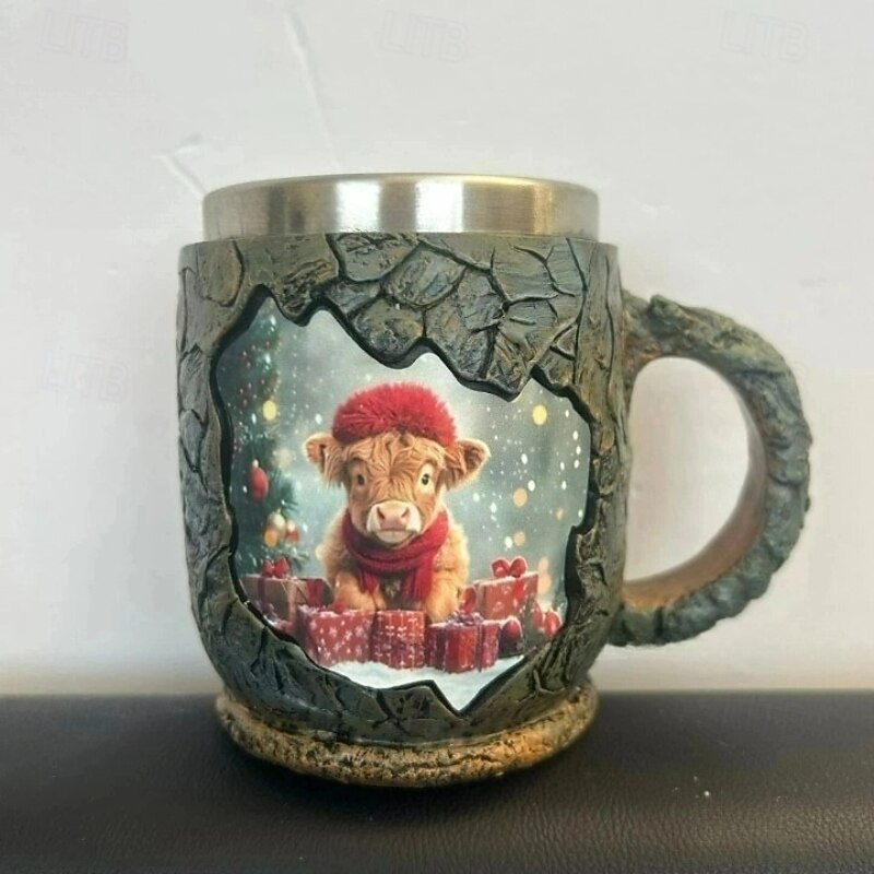 Christmas Cow  Santa Claus Resin Mug Novelty Drinkware With Stainless Steel Liner, Christmas Coffee Mug Perfect For Hot Drinks, Hot Chocolate, Tea, Coffee3