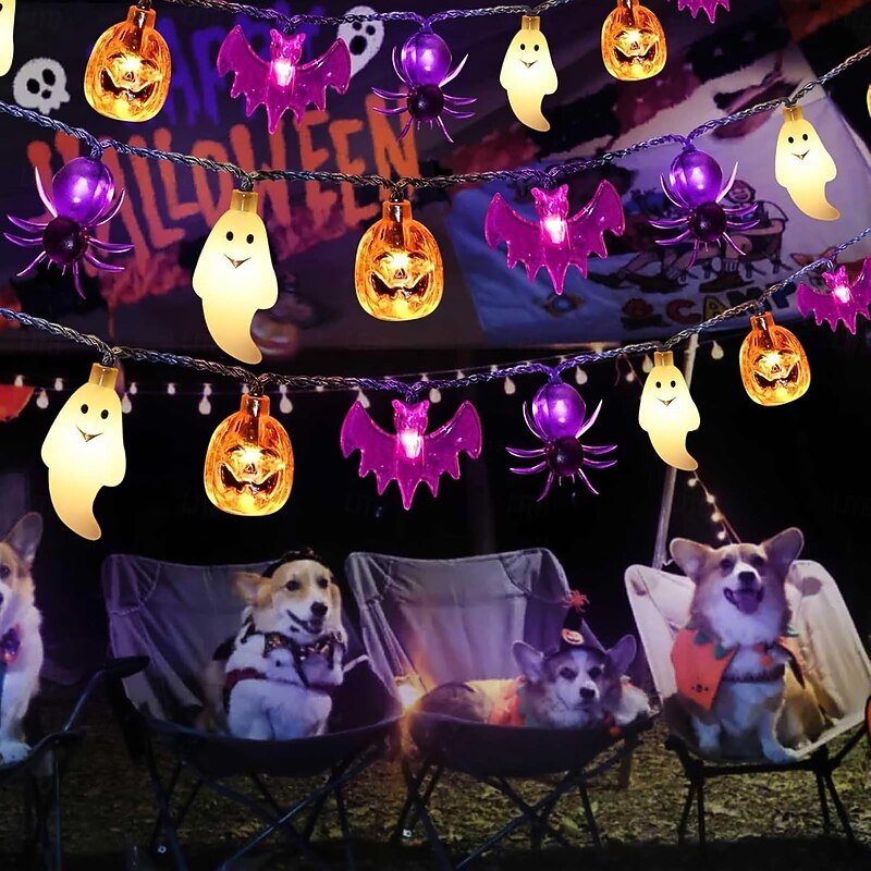 Solar Halloween String Lights Outdoor Pumpkin Bat Ghost Spider Light 6.5 Meters 30 Lights 8 Modes Waterproof Courtyard Garden Balcony Railing Porch Halloween Decoration2