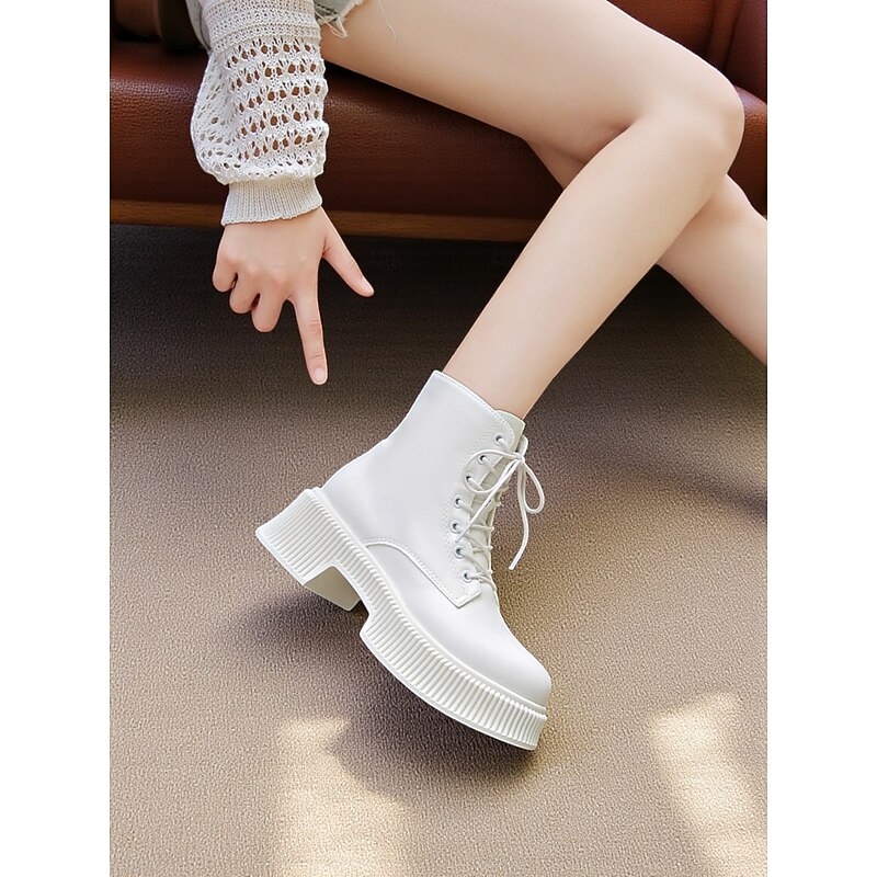 Women's Black Platform Combat Boots with Lace Up and Side Zipper- Chunky Sole Fashion Ankle Boots for Casual Streetwear and Fall Outfits4