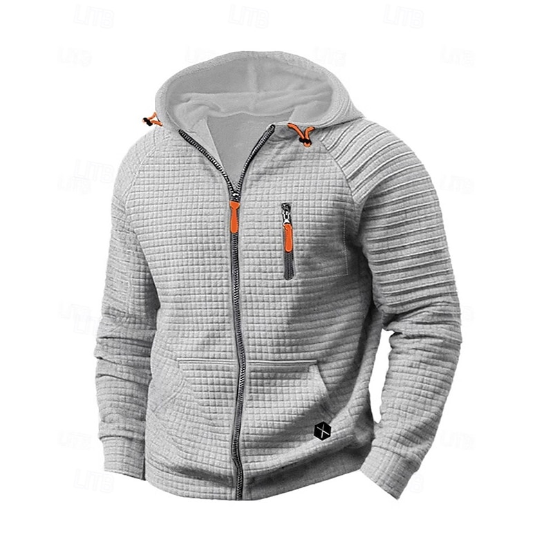 Men's Hoodie Full Zip Hoodie Black Khaki Gray Hooded Plain Zipper Pocket Sports & Outdoor Daily Holiday Polyester Streetwear Basic Casual Spring Fall Clothing Apparel Hoodies Sweatshirts3