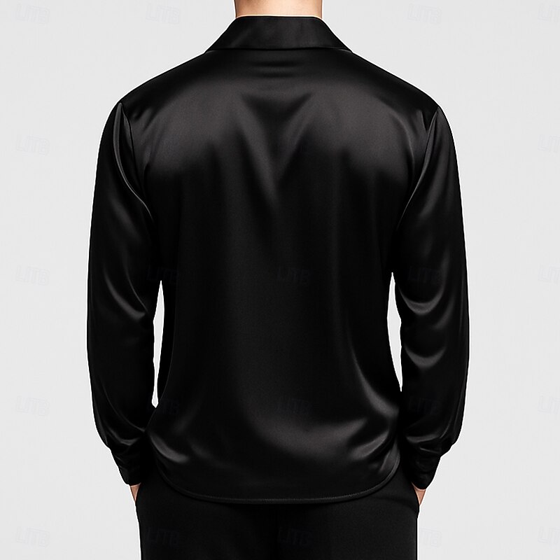 Men's Shirt Satin Shirt Dress Shirt Casual Shirt Button Up Shirt Prom Shirt Plain Formal Wedding Light Blue Black Gold Beige Long Sleeve V Neck All Seasons Clothing Apparel2