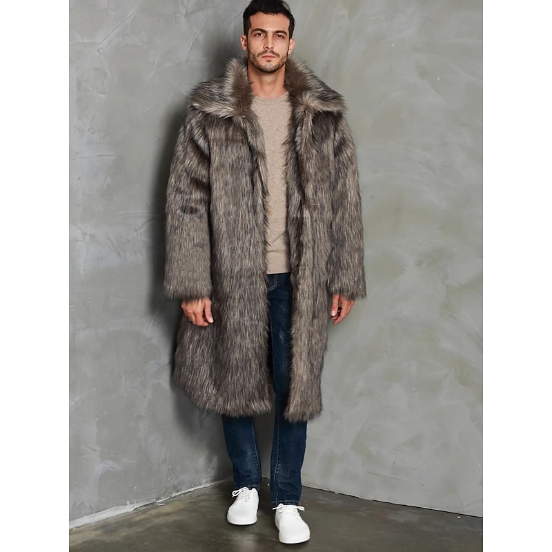 Men's Winter Coat Fur Coat Coat Vacation Casual Winter Polyester Soft Outdoor Outerwear Clothing Apparel Warm Ups Comfort Solid Colored Pocket Lapel3