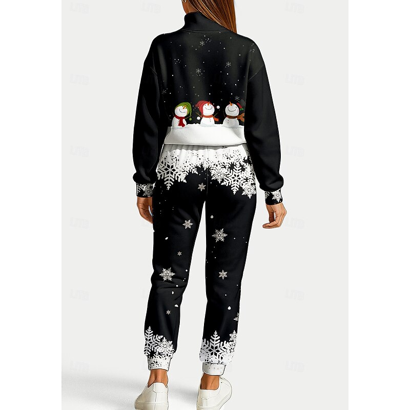 Christmas Women's Sweatshirt Tracksuit 2 Piece Tracksuit Drawstring Zip Up Clothing Suit Fall Black Vocation Outdoor Travel Lightweight Fashion Long Sleeve Sport Activewear Stretchy Regular Fit2