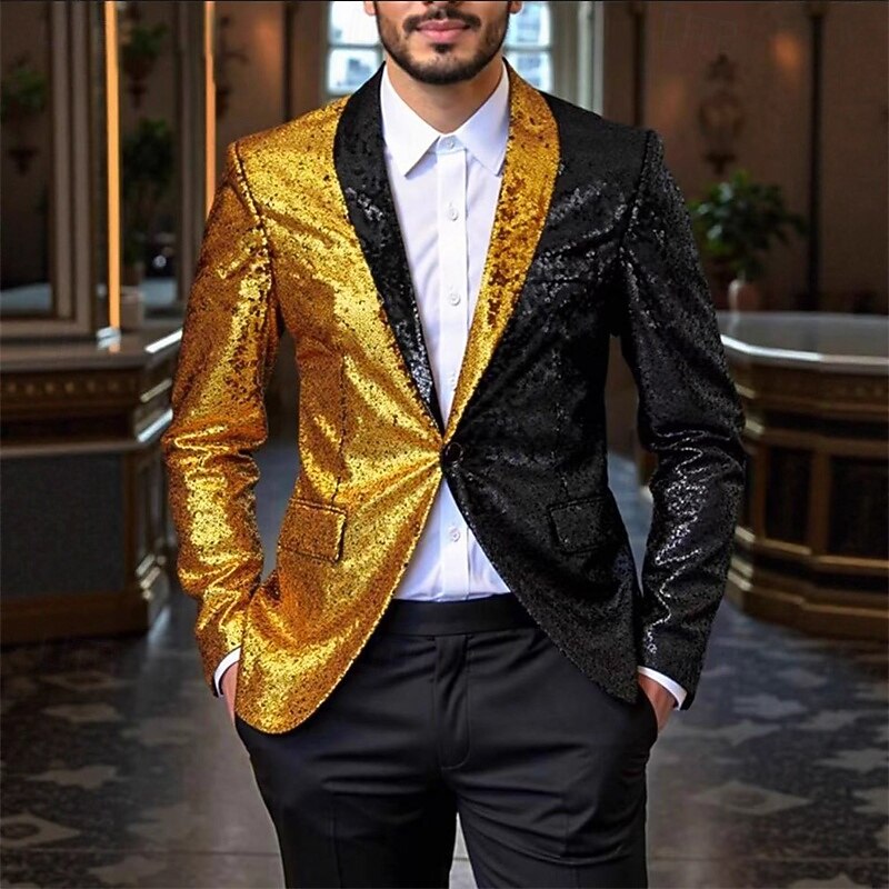 Men's Blazer Business Cocktail Party Wedding Party Fashion Casual Spring Fall Polyester Color Block Pocket Buttons Comfortable Single Breasted Blazer Silver Red Blue Purple