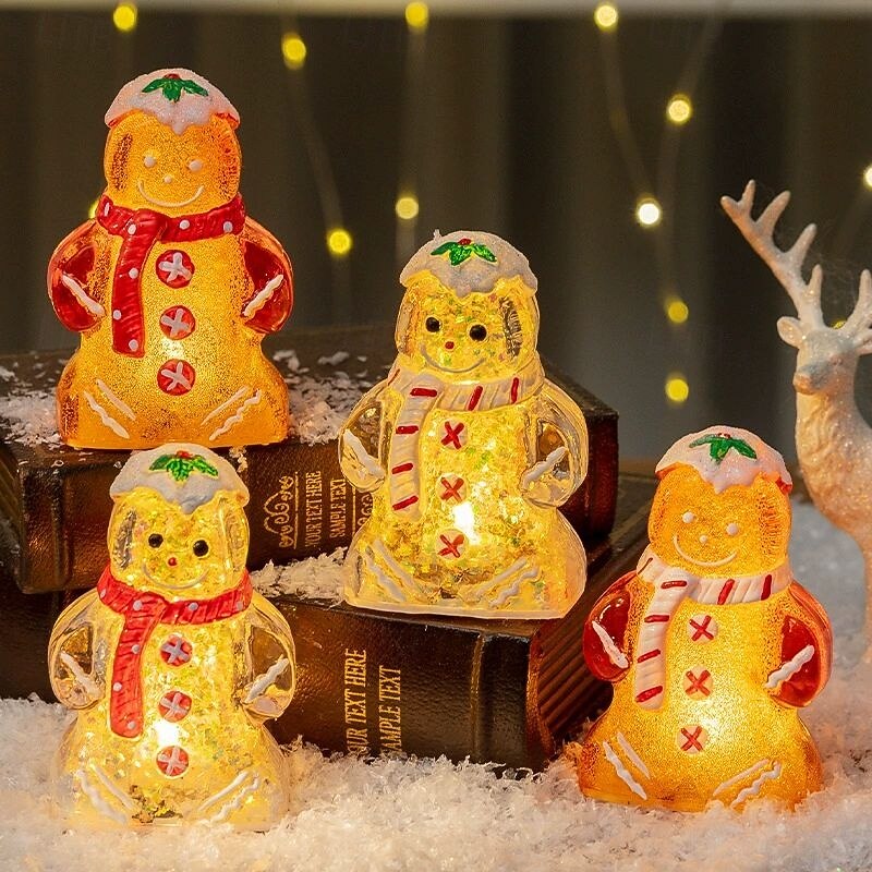 Christmas Cute Gingerbread Man Glowing Candle Light Christmas Snowman Battery Powered Christmas Ornaments New Year Gift Home Decoration