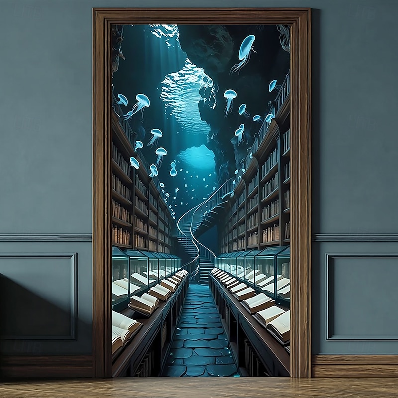 Door Cover Outdoor Banners Library Ocean Fantasy Mystic Bedroom Living Room Front Door Home Decor