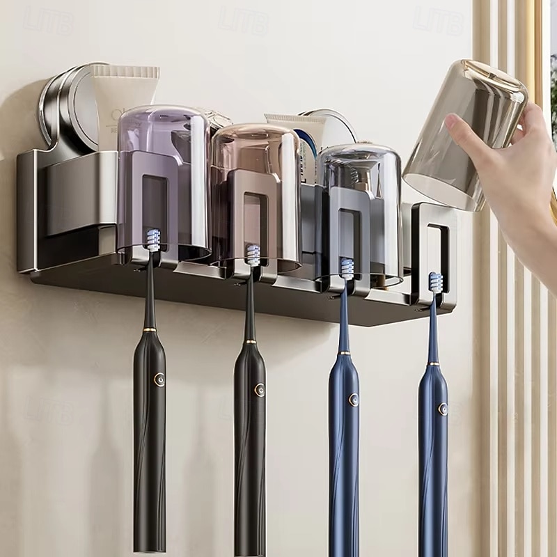Mouthwash Cup Toothbrush Holder Suction Cup Toothbrush Holder With Squeezer Perforation-free Bathroom Shelf2