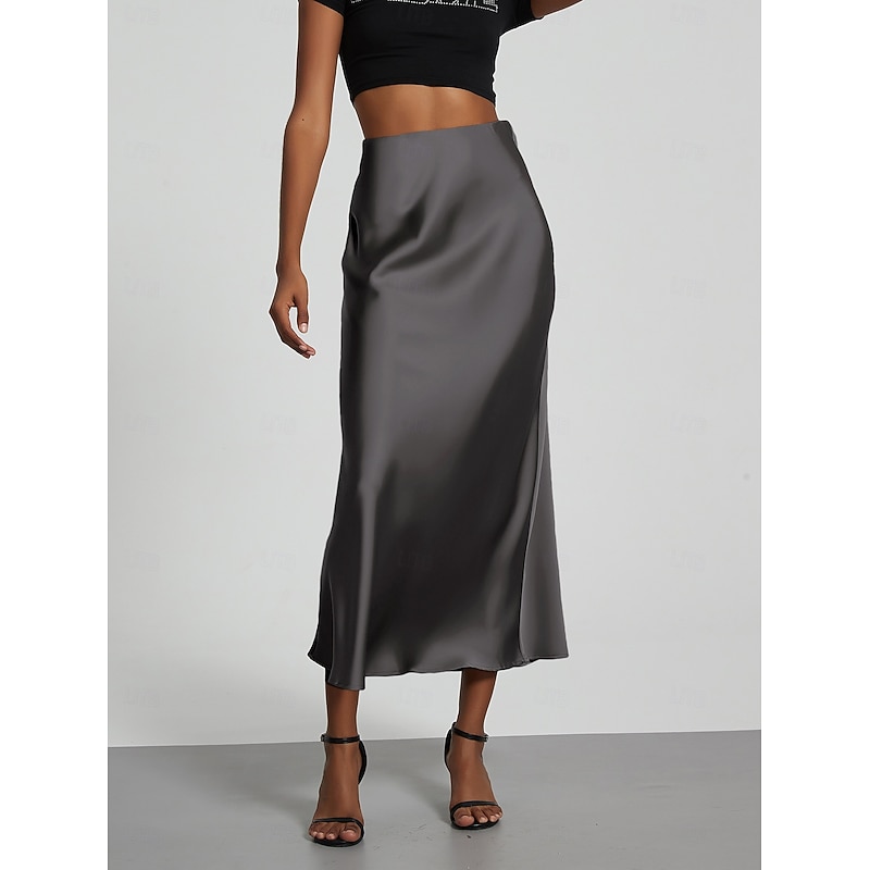 Women's Skirt Bodycon Elegant Fashion Midi High Waist Skirts Plain Micro-elastic Party Street Black Wine Khaki Dark Grey Spring Satin Polyester
