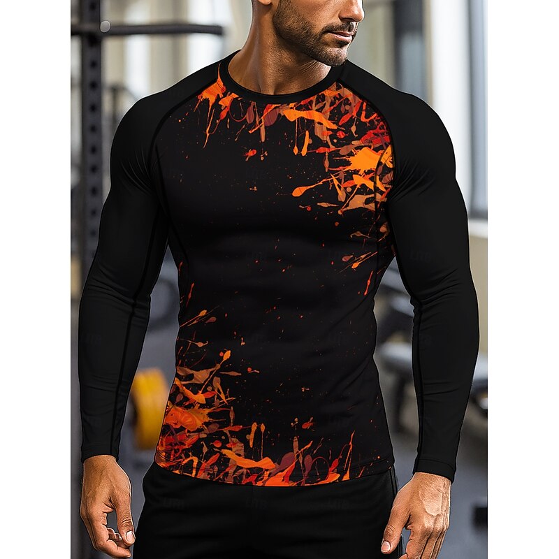 Men's Running T-Shirt Athletic Shirt Gym Shirt Fitness Shirt Workout Shirt Long Sleeve Tee Tshirt Abstract UPF 50 UV Resistant Soft Sweat wicking Mountain Bike / MTB Gym Workout Mountain Bike MTB