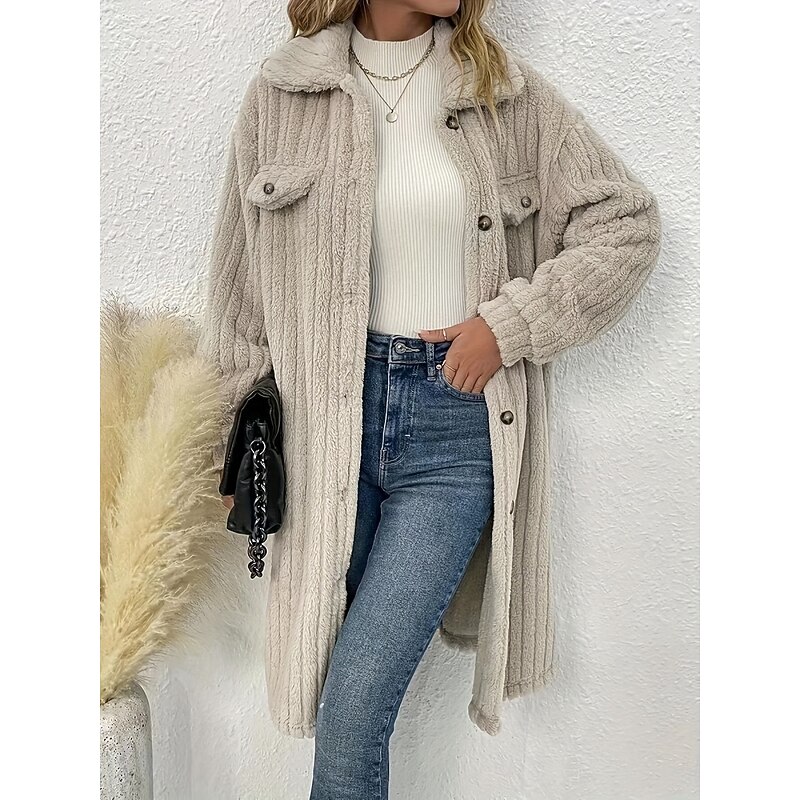 Women's Winter Coat Sherpa Jacket Comfortable Breathable Pocket Buttons Casual Plain Vacation Street Casual Daily Wear Single Breasted Long Turndown Regular Fit Long Sleeve Outerwear Brown Khaki Gray3