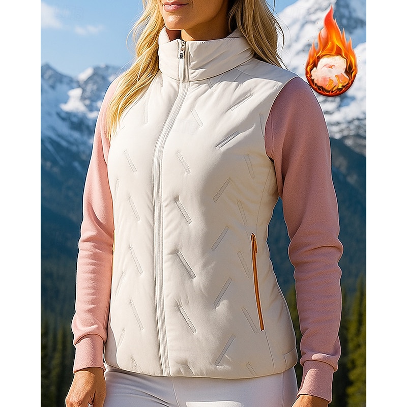 Women's Hiking Vest Fleece Vest Sleeveless Top Outdoor Thermal Warm Winter Zipper Pocket Polyester Black White Hunting Fishing Climbing