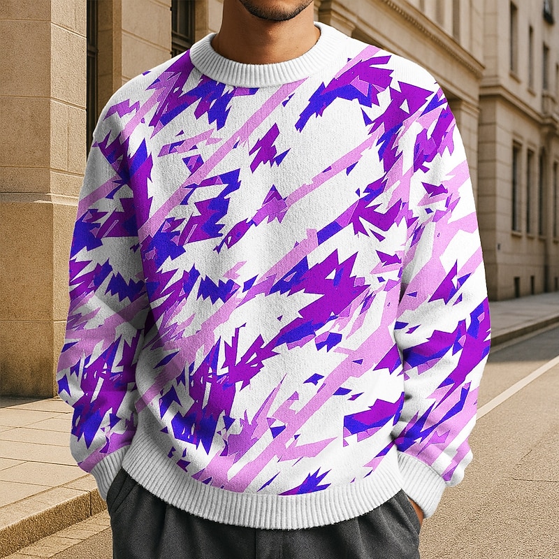 Men's Color Block Pullover Sweater Jumper Knitwear Crewneck Casual Vacation Daily 3D Print Knitting Keep Warm Long Sleeve Spring Fall Winter Blue Purple Green3