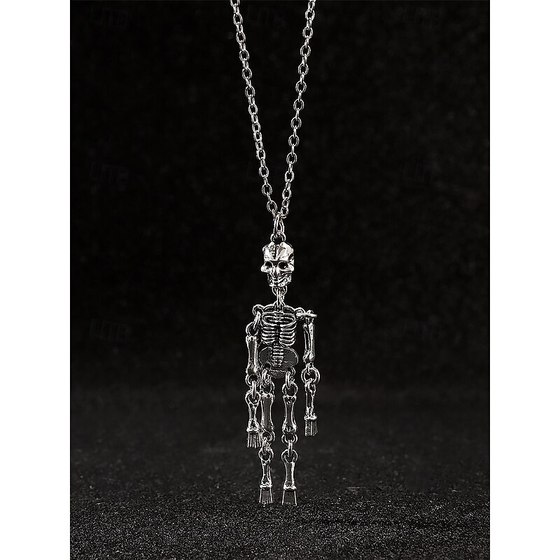 Men's Halloween Skeleton Pendant Necklace – Alloy Gothic Punk Chain Jewelry for Cosplay, Party and Night Out3