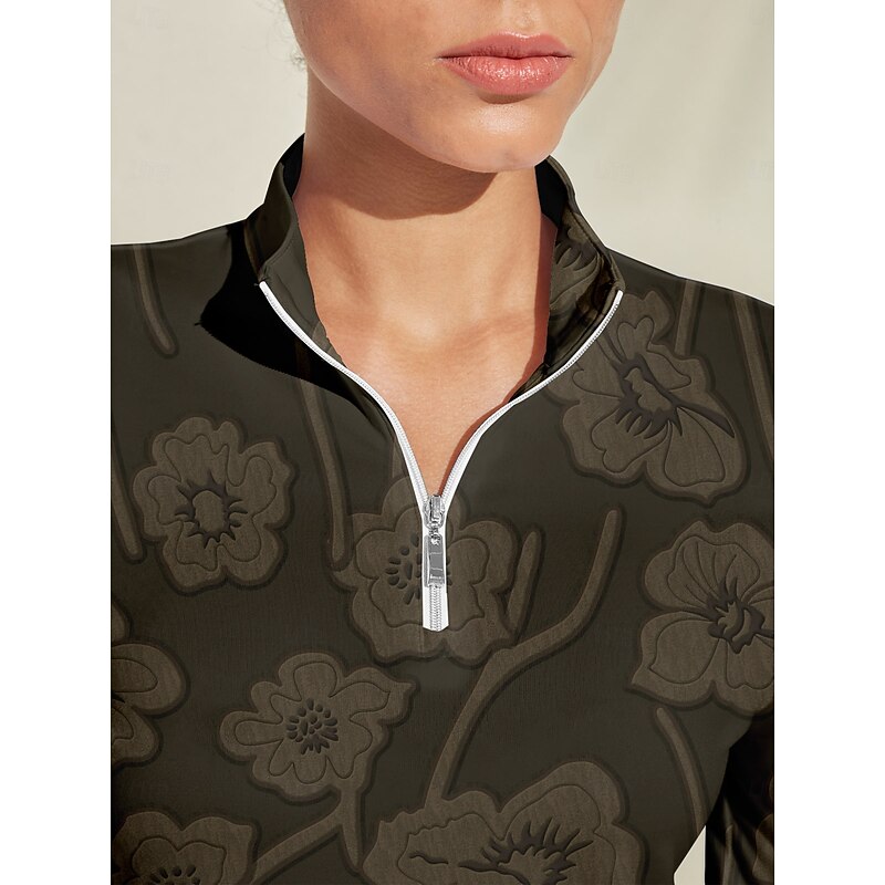 Women's Golf Polo Shirt Dark Green Long Sleeve Top Ladies Golf Attire Clothes Outfits Wear Apparel3