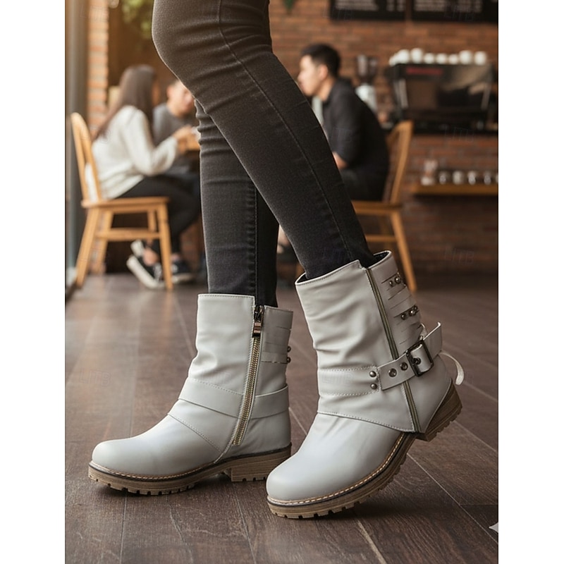 Women's Ankle Boots with Studded Straps and Buckles, Casual Retro Style for Everyday Wear