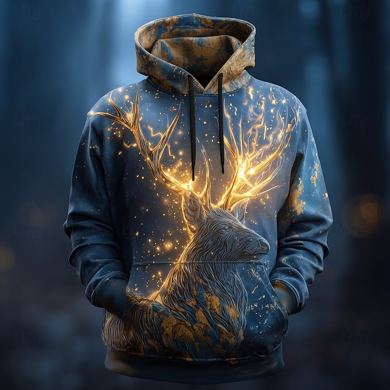 Men's Dragon Hoodie Sweatshirt 3D Fantasy Crew Neck Gift Club Streetwear Blue Brown Drawstring Fall Winter Designer2