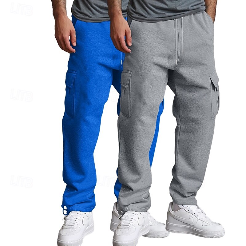 Men's Cargo Sweatpants Fleece Pants Joggers Trousers Straight Leg Sweatpants Drawstring Elastic Waist Multi Pocket Solid Color Warm Moisture Wicking Full Length Casual Daily Running Fashion Streetwear3