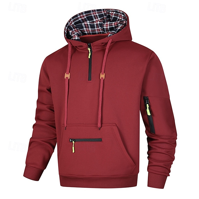 Men's Hoodie Quarter Zip Hoodie Tactical Hoodie Wine Red Black Navy Blue Brown Gray Hooded Plain Zipper Sports & Outdoor Casual Daily Streetwear Cool Sportswear Spring &  Fall Clothing Apparel Hoodies2