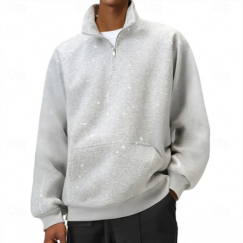 Men's Sweatshirt Quarter Zip Sweatshirt Gray Half Zip Plain Pocket Sports & Outdoor Daily Holiday Polyester Streetwear Basic Casual Spring Fall Clothing Apparel Hoodies Sweatshirts