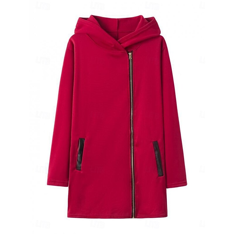 Women's Hoodie Jacket Comfortable Breathable Zipper Pocket Casual Plain Vacation Street Casual Daily Wear Zipper Regular Hooded Regular Fit Long Sleeve Outerwear Black Red Gray Spring Fall2