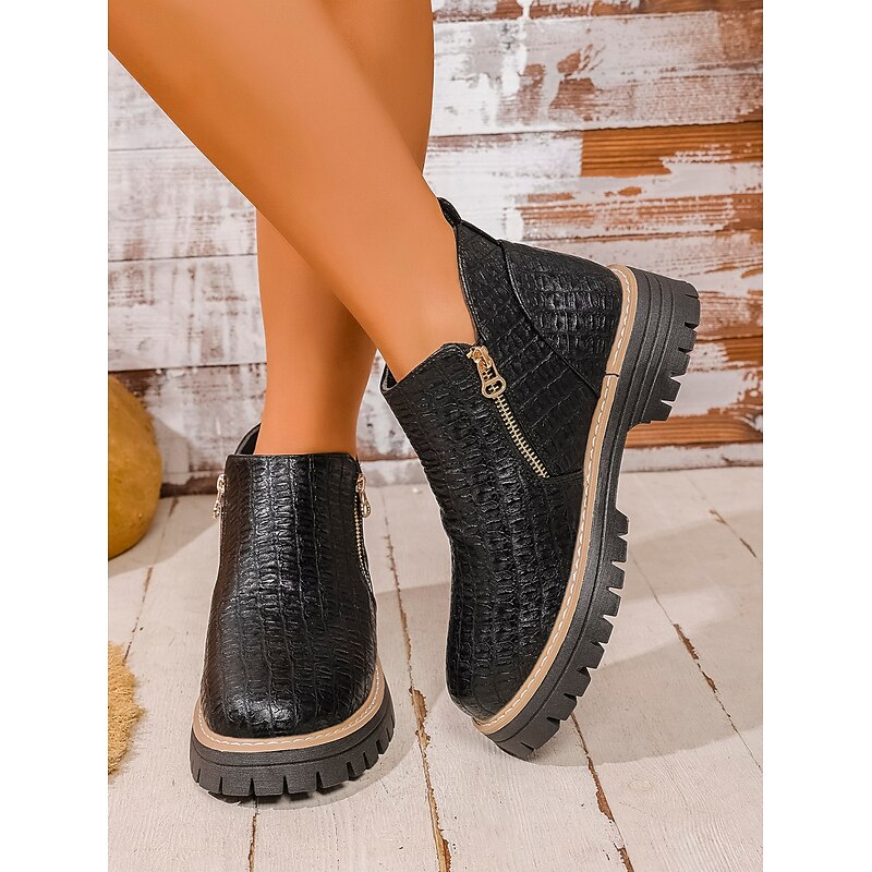 Women's Boots Chelsea Boots Daily Zipper Flat Heel Round Toe Casual Faux Leather Zipper Light Brown Black Beige3