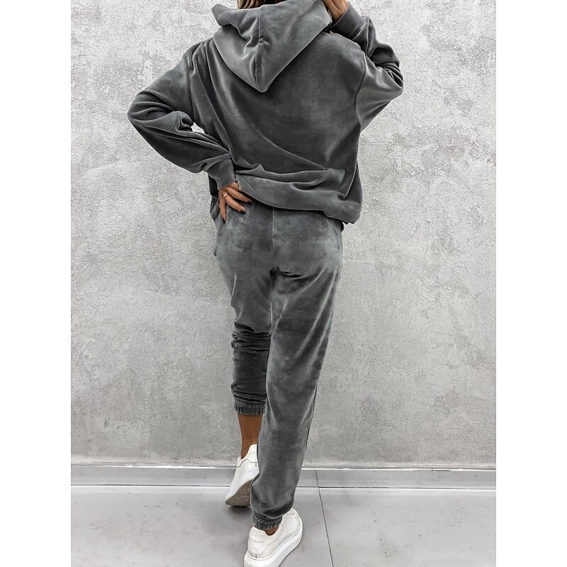 Women's Fashion Streetwear Hoodie Pants Sets Bolero Top Long Sleeve Hooded Solid Color Outdoor Casual Daily Black Wine Blue Fall Regular Fit2