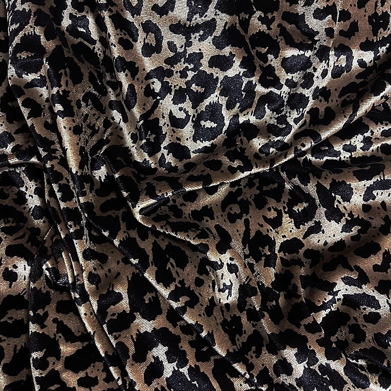 Black Tie Stretch Velvet Leopard Print Mermaid / Trumpet Evening Gown Elegant Formal Dress Formal Wedding Sweep / Brush Train 3/4 Length Sleeve High Neck with Ruched Pearls 20253