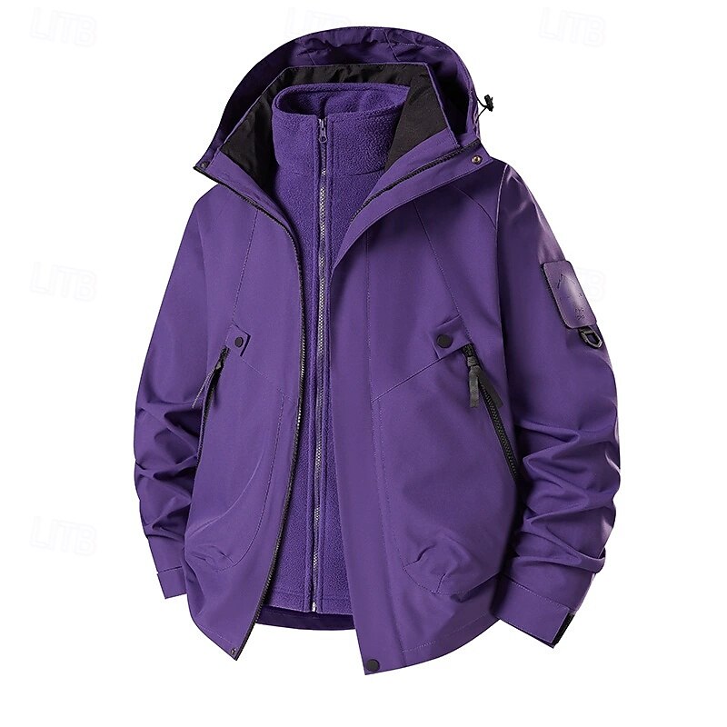 Women's 3-in-1 Waterproof Down Jacket Waterproof Comfortable Zipper Pocket Casual Plain Vacation Street Daily Wear Going out Zipper Regular Hooded Regular Fit Long Sleeve Outerwear Black White Pink4