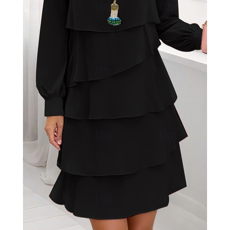 Women's Mini Dress Black Dress Tiered Dress Fashion Modern Outdoor Tea Party Going out Regular Fit Plain 3/4 Length Sleeve Crew Neck Black Spring Fall3