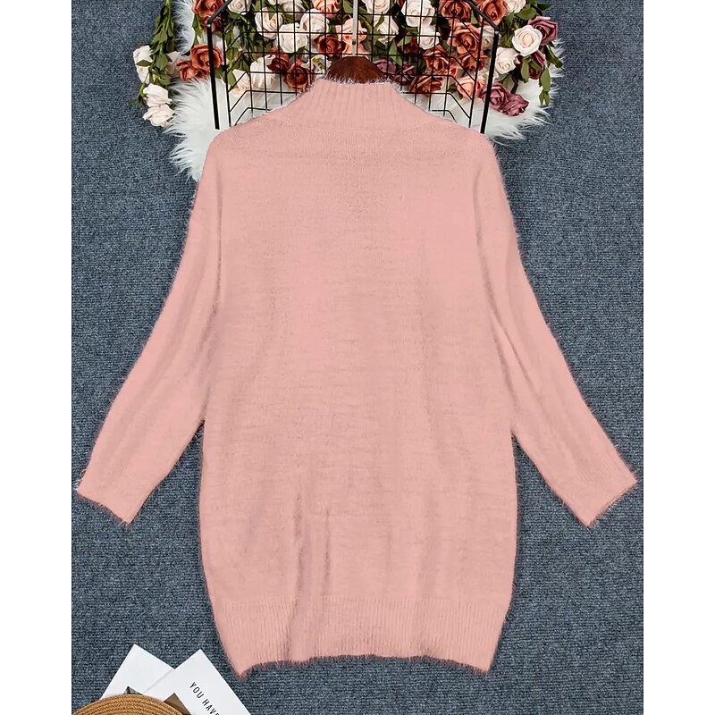 Women's Sweater Cardigan Elegant Fashion Streetwear Pure Color V Neck Pocket Knitted Long Sleeve Regular Tops Knit Outdoor Daily Weekend Pink Fall Winter2