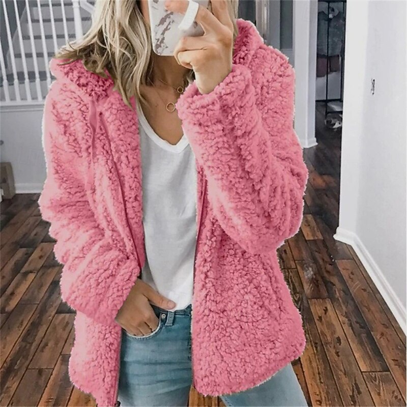 Women's Winter Coat Casual Jacket Comfortable Breathable Zipper Pocket Casual Plain Vacation Street Casual Daily Wear Zipper Regular Hooded Regular Fit Long Sleeve Outerwear Black Pink Red Spring Fall3