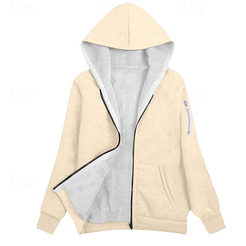 Women's Zip Up Hoodies Plain Casual Long Sleeve Hooded Regular Tops Street Going out Zipper Pocket Black Wine Navy Blue Green Beige Fall Winter4