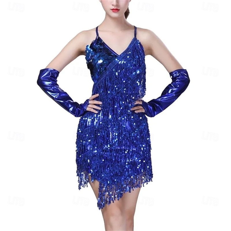 Latin Dance Costumes Women Salsa Dancewear Dance Costume Dresses Competition Dresses Tango Adult Fringe Gold Sequin2