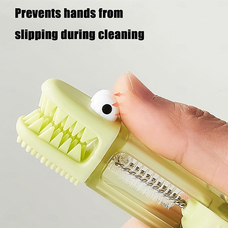 3-in-1 Crocodile Cleaning Brush with Interchangeable Scrubbing Brushes Crevice Cleaning Brush Set for Baby Bottle Gap Tight Spaces Cup Suitable for Bottles, Grooves, and Lids with Durable Bristles2