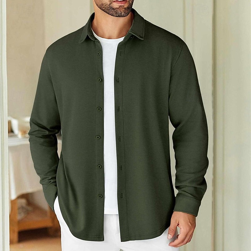 Men's Shirt Dress Shirt Button Up Shirt Plain Wedding Party Army Green Light Sky Blue Long Sleeve Lapel Spring Fall Clothing Apparel2