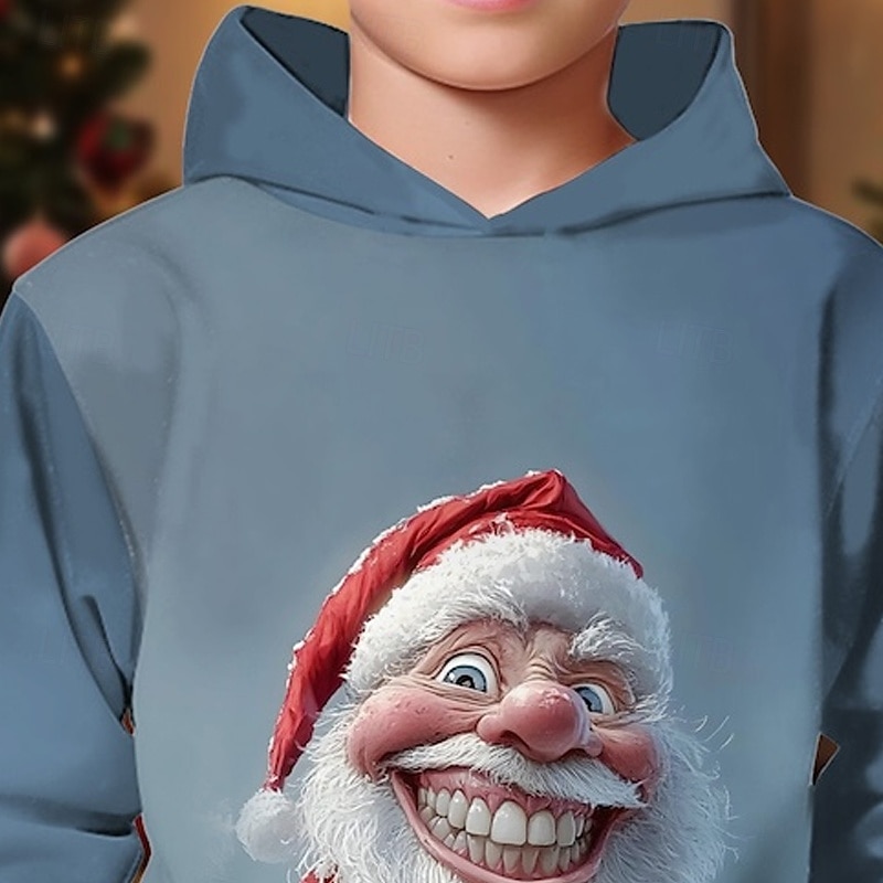 Christmas Boys' 3D Graphic Santa Claus Elk Hoodie Long Sleeve Spring Fall Fashion Streetwear Kids 4-12 Years Hooded Outdoor Casual Daily Regular Fit4