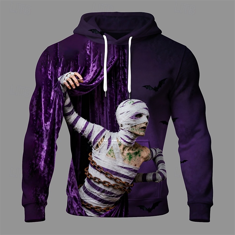 Halloween Men's Ghost Hoodie Fashion Daily Hooded Vacation Party Streetwear Purple Drawstring Pocket Printing Fall Winter Designer