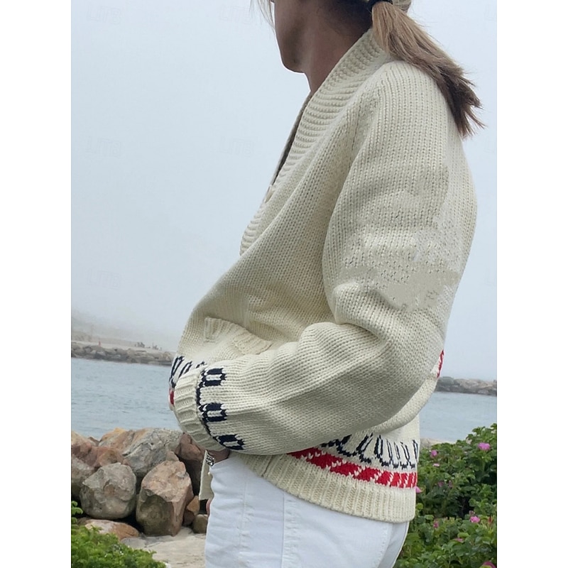 Women's Sweater Cardigan Elegant Fashion Streetwear Graphic Animal Turtleneck V Neck Pocket Knitted Long Sleeve Regular Tops Knit Outdoor Daily Weekend Black Blue Fall Winter3