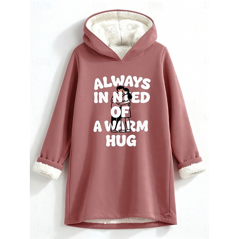 Women's Pullover Hoodie Sweatshirt Graphic Letter Warm Casual Sherpa Fleece Long Sleeve Hooded Long Tops Street Dailywear Casual Print Dark Pink Fall Winter