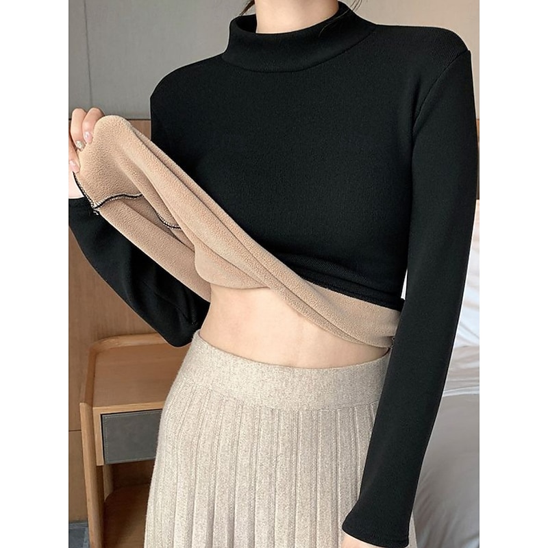 Women's Thermal Underwear Casual Comfort Pure Color Home Daily Long Sleeve Turtleneck Black White Green Khaki Spring Fall Winter Regular Fit4