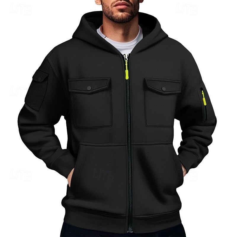 Men's Hoodie Full Zip Hoodie Tactical Hoodie Black White Army Green Red Burgundy Hooded Plain Zipper Pocket Sports & Outdoor Casual Daily Streetwear Cool Sportswear Winter Spring &  Fall Clothing4